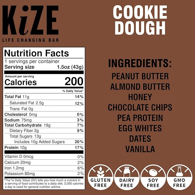 KiZE Energy Bars - Gluten Free, Dairy Free, Non-GMO, and High Protein Meal Replacement Energy Bars, Clean & Simple Food Ingredients - Chocolate Lovers Variety Pack, 9g High Protein Snacks, (10 Count)