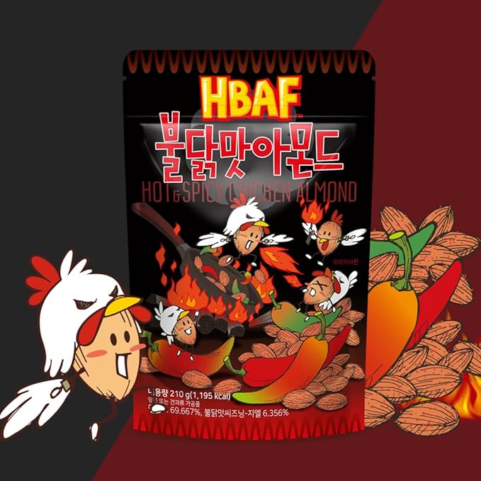 [Official Gilim HBAF] Korean Seasoned Hot Spicy Chicken Almonds Nut Protein Snack | Nutritious & Gluten Free | School, Work, Trip snack | Pre-workout Snack (Spicy Buldak, 1x120gram pack)