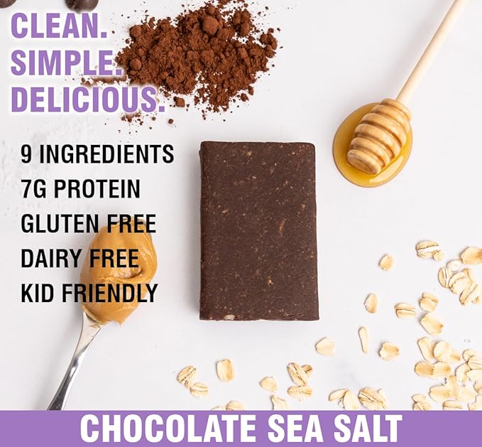 KiZE Energy Bars - Gluten Free, Dairy Free, Non-GMO, and High Protein Meal Replacement Energy Bars, Meal Bas, Clean & Simple Food Ingredients - Chocolate Sea Salt, 7g High Protein Snacks, (10 Count)