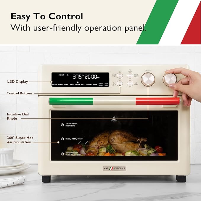 Air Fryer Toaster Oven Combo 10-in-1 Countertop Oven with Graphene Heating and True Convection, Non-Toxic Enamel Interior, Bake 12" Pizza, 6 Slices Toast, with Enamel Baking Pan Easy Clean