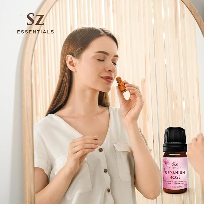 – Geranium Rosé Essential Oil 5mL – 100% Pure & Natural – Pelargonium graveolens VAR. roseum – Sweet Rose-Geranium Scent – for Aromatherapy, Perfumery – Vegan & Therapeutic Grade (5 mL)