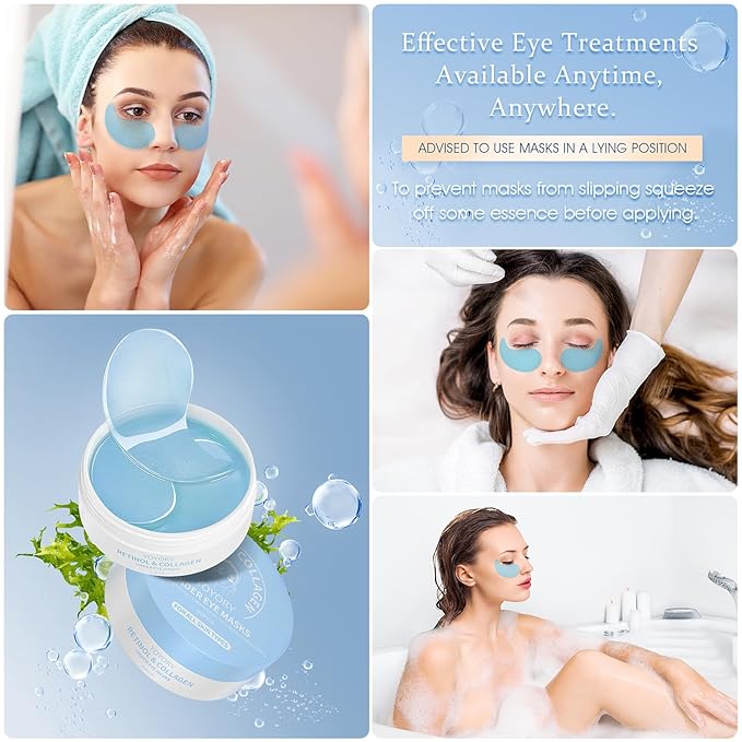 Under Eye Patches Masks - for Eye bags with Collagen and Hyaluronic Acid, Dark Circles,and Fine Lines, Puffiness Smoothing Skin Care Treatment for Women and Men, Anti-Wrinkle(60 Pcs) Blue