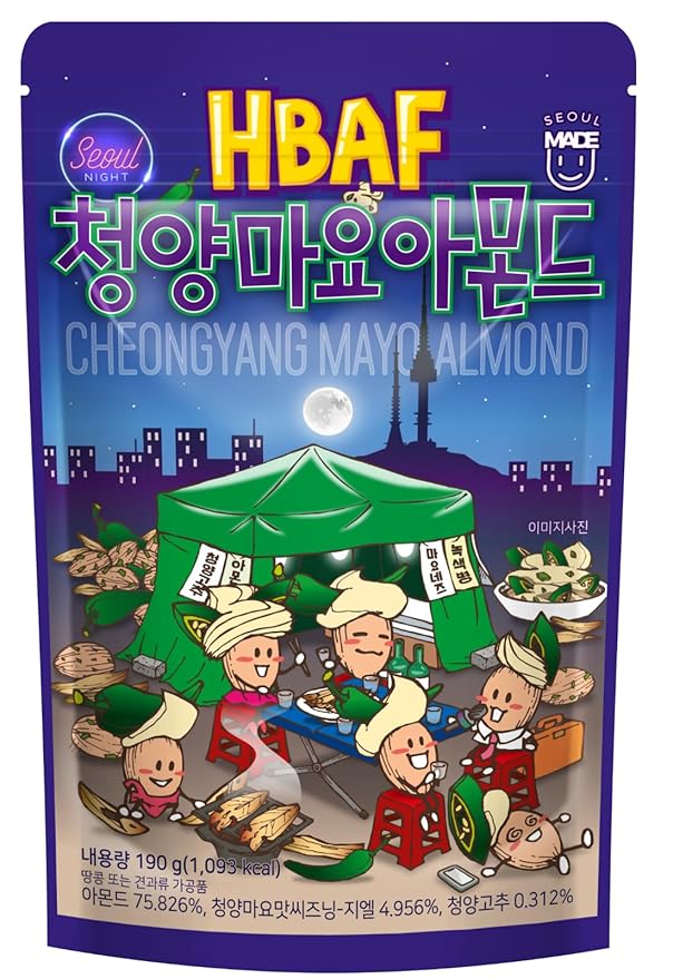 [Official Gilim HBAF] Korean Spicy Green Chili Mayo Seasoned Almonds Nut Protein Snack | Nutritious & Gluten Free | Work, Trip Camping Snack | Adult Snack | Pre-workout Snack | Korean Sovenior (Cheongyang Pepper Mayo, 1x190gram pack )