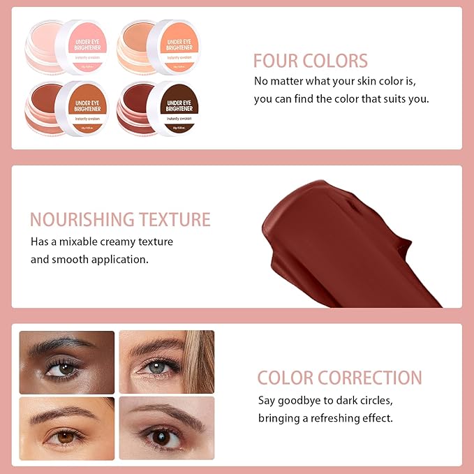 Under Eye Brightener Concealer, Long-Lasting Hydrating and Waterproof Color Corrector for Dark Circles, Full Coverage Lightweight Undereye Brightening Cream with Puff & Concealer Pen, #01 Dark Mocha