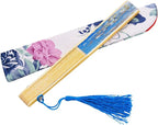 Amajiji 8.27"(21cm) Hand Held Bamboo Silk Folding Fan Hand Fan,Chinese/Japanese Charming Elegant Vintage Retro Style,Women Ladys Girls Best Gifts (SkyBlue)
