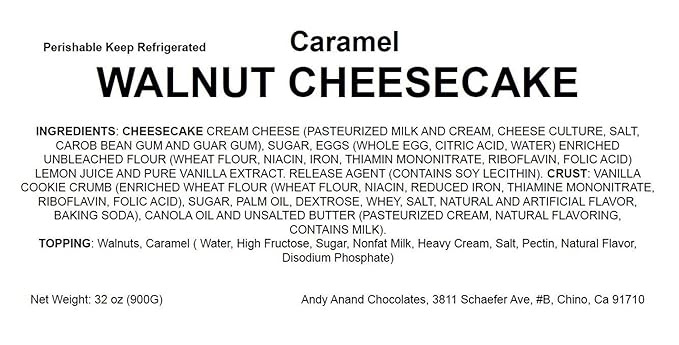 Andy Anand Caramel Walnut Cheesecake 9" Freshly Baked Desserts, No Preservatives Cheesecake, Amazing Taste Made with Real California Cream Cheese (2 lbs)