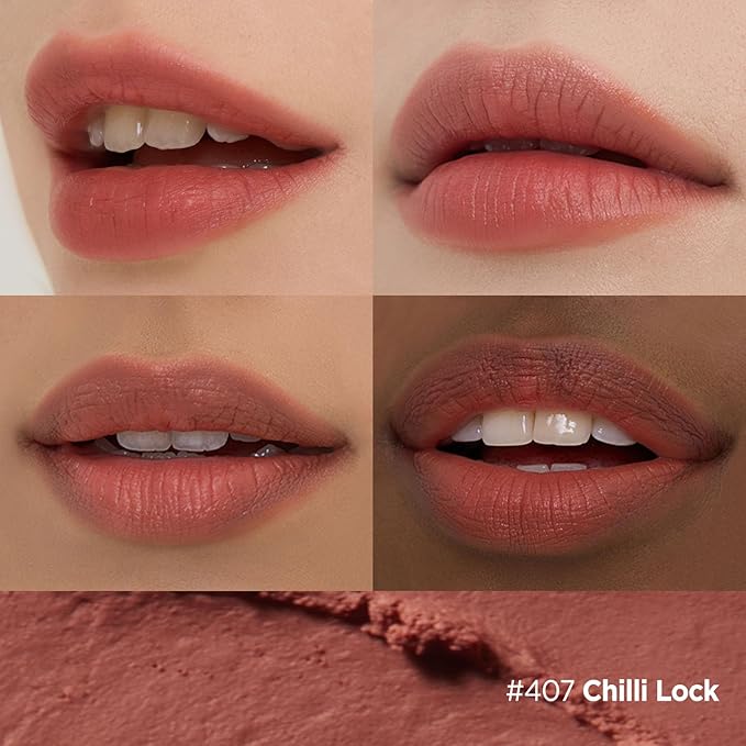 Laka Bulky Matte Lipstick 4g/0.14oz., Long Wear, Non-Drying Lip Stain Stick with High Pigmentation, Voluminous Lips, Vegan, K-Beauty (#407 Chilli Lock)