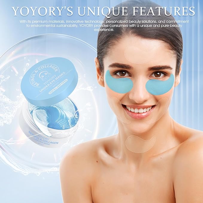Under Eye Patches Masks - for Eye bags with Collagen and Hyaluronic Acid, Dark Circles,and Fine Lines, Puffiness Smoothing Skin Care Treatment for Women and Men, Anti-Wrinkle(60 Pcs) Blue