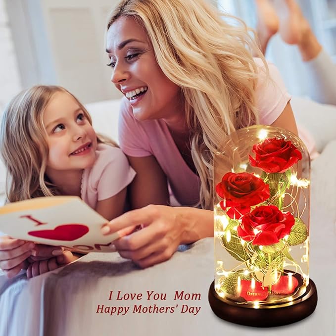 Christmas Flowers Gifts for her,Beauty and The Beast Rose,with 40 Warm White LED Brightness Adjustment,Prime Delivery Flowers Gifts,Anniversary/Thanksgiving/Valentines Gift for Women,Girlfriend,Mom
