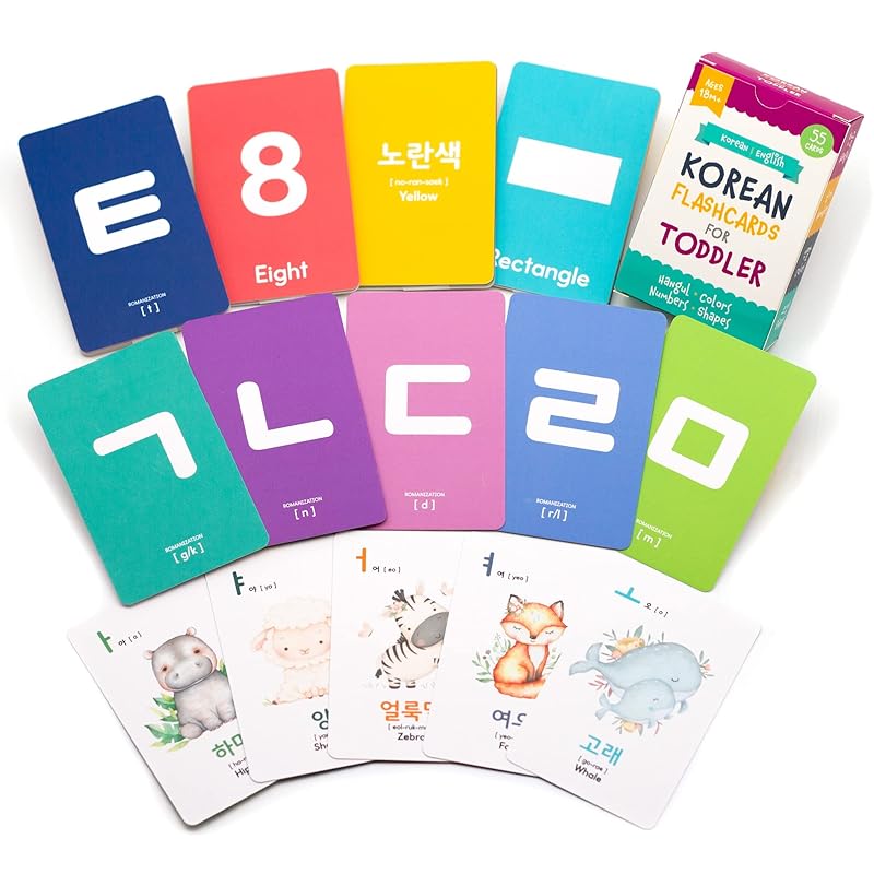 2-Pack Gift Set Korean Alphabet Flashcards for Toddlers, Preschoolers & Beginners | Hangul, Numbers, Colors, Shapes, + 196 Common Household Items Vocabulary