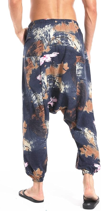 AITFINEISM Men's Drawstring Aladdin Hippie Harem Pants Loose Drop Crotch Trousers