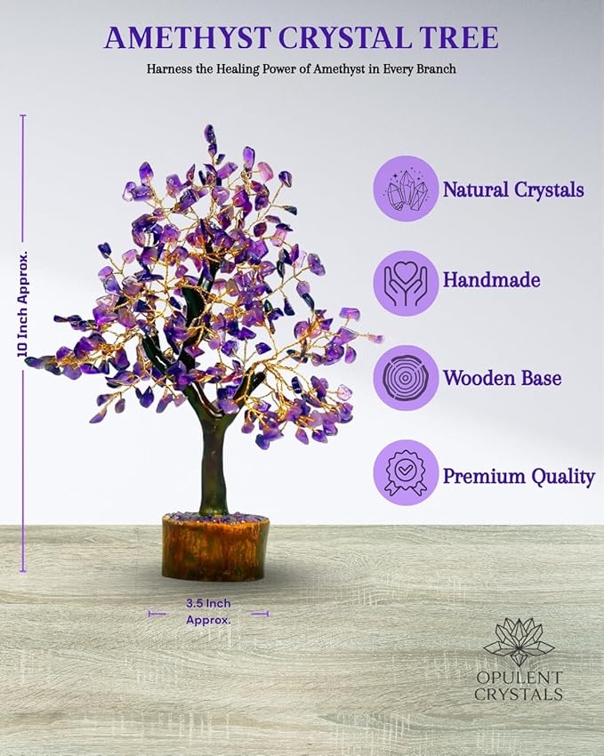 Amethyst Crystal Tree of Life-Birthday Gifts for Women-Spritual Gemstone Chakra Tree-for Positive Energy-Handcrafted Fengshui Tree-for Home & Office Decor-Purple Healing Crystal Quartz Tree-10" Size