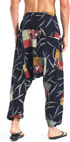 AITFINEISM Men's Drawstring Aladdin Hippie Harem Pants Loose Drop Crotch Trousers