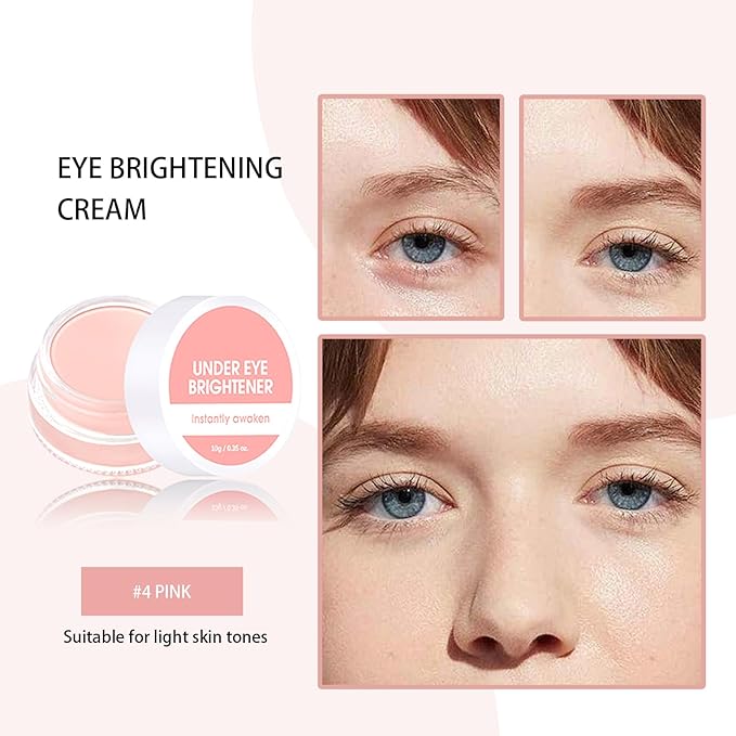Under Eye Brightener Concealer, Long-Lasting Hydrating and Waterproof Color Corrector for Dark Circles, Full Coverage Lightweight Undereye Brightening Cream with Puff & Concealer Pen, #04 Pink