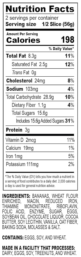 Nadel - NATURALLY DELICIOUS BANANA CHOCOLATE CHIP CAKE SLICES (4 Pack) Sweet Breads & Cakes, Back to School lunch snack, breakfast bar