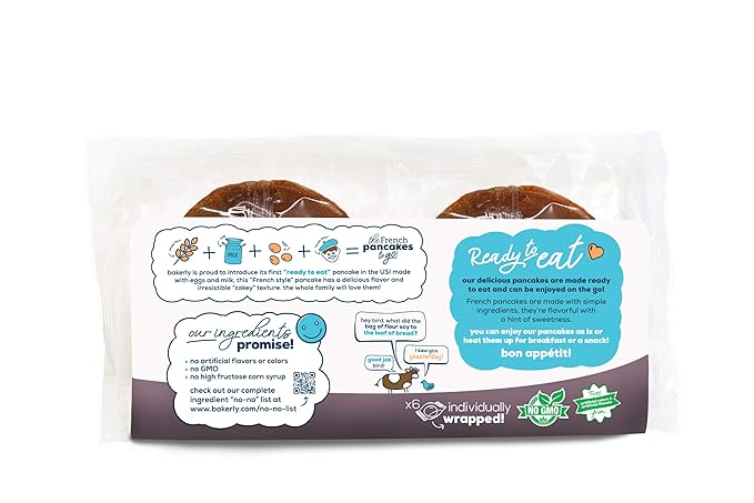 bakerly French Pancakes To-Go! Non GMO, No Artificial Flavors and Colors, 1.23 Ounce (Pack of 48 Pancakes To-Go!)