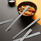 5 Pairs Dragon Chopsticks Set Premium Stainless Steel 316 Kitchen Dinning Utensils Silver Reusable Metal Chop Sticks Tableware Gift Set 9.26 Inches