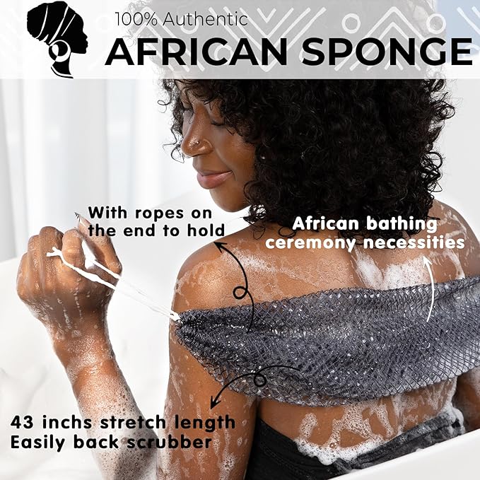 African Net Sponge Authentic - Afro Scrub Exfoliating Net Sponge with Knots - African Bath Sponges for Body Scrubber Exfoliator - Back Scrubber for Shower Bathing Accessories