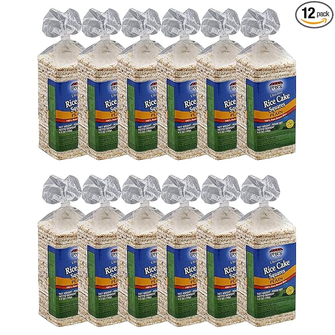 Only Kosher Candy Ultra Thin Rice Cakes Squares Plain, Lightly Salted, 100% Pure Brown Rice (Pack of 12)