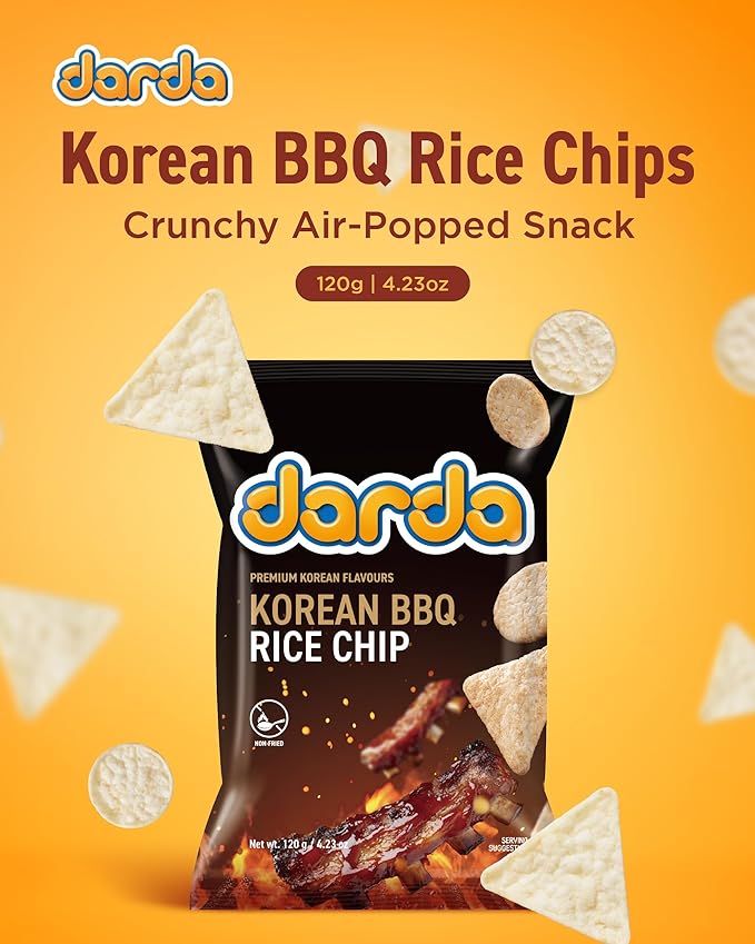 Darda Korean BBQ Rice Chips - Air-Popped Korean Snacks, Crispy Rice Chip with Bold Bulgogi Flavor, Low-Calorie Ksnack, Non-Fried, Zero Cholesterol, Light & Crunchy Snack Packs (4.23 oz)