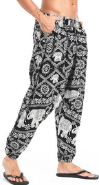 AITFINEISM Men's Drawstring Aladdin Hippie Harem Pants Loose Drop Crotch Trousers