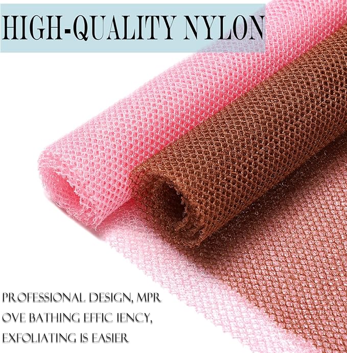 African Exfoliating Net,JASSINS African Sponge Net,Body Exfoliating Long Net Shower Body Scrubber Back Scrubber Skin Smoother (Coffee + Pink)