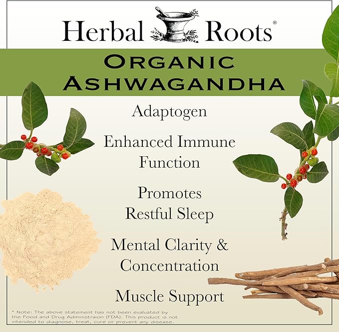 Herbal Roots Mood Duo, Organic St. John's Wort and Ashwagandha Supplement, Natural Mood Support, Non-GMO