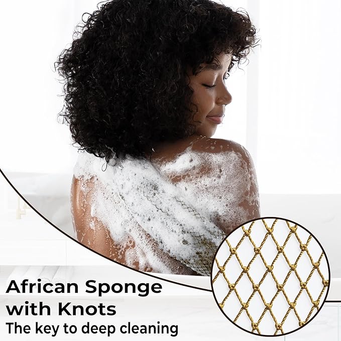 African Net Sponge Authentic - Afro Scrub Exfoliating Net Sponge with Knots - African Bath Sponges for Body Scrubber Exfoliator - Back Scrubber for Shower Bathing Accessories