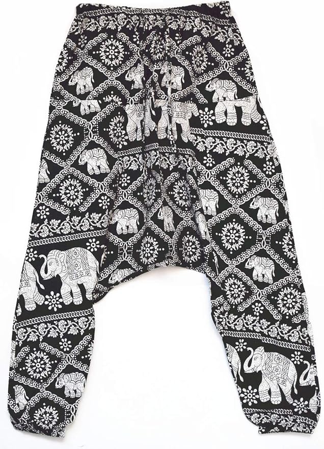 AITFINEISM Men's Drawstring Aladdin Hippie Harem Pants Loose Drop Crotch Trousers