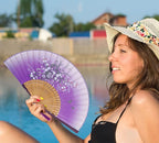 Amajiji 8.27"(21cm) Hand Held Bamboo Silk Folding Fan Hand Fan,Chinese/Japanese Charming Elegant Vintage Retro Style,Women Ladys Girls Best Gifts (Purple Grassflower)