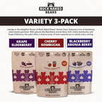 Buck Naked Bears - Variety Pack - Blackberry Aronia Berry, Cherry Kombucha, and Grape Elderberry - Plant-Based Gummies Good Snack Choice - Non-GMO - Clean Label Gummy Candy - Vegan 3.5oz 3-Pack
