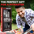 Alpha Grillers Grilling Accessories - BBQ Accessories Grill Gifts for Men Dad Him Husband Son Boyfriend Birthday - Barbecue Grilling Tools Utensils Set with Spatula, Fork, Brush, Tongs Kit