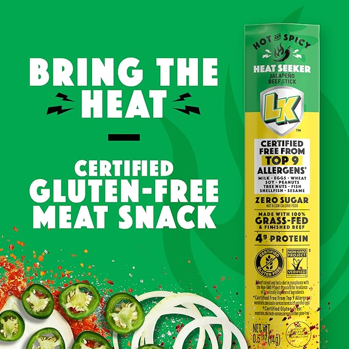 Lorissa's Kitchen Beef Jerky Mini Sticks, Premium Grass Fed & Finished, Original Jalapeño Flavor - 4g Protein, On the Go Snacks, Free from Top 9 Allergens, Non-GMO, Gluten-Free, 0.5 Oz (24 Count)