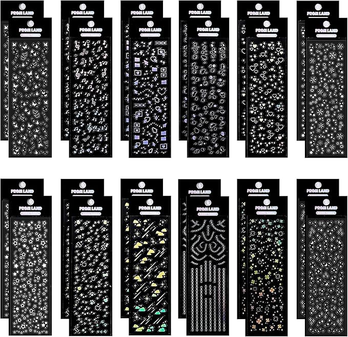 24 Sheets Holographic Kpop Deco Stickers Korean Stickers for Photocards Self Adhesive Clear Glitter Star Moon Butterfly Bubbles Decals for Album Scrapbook Journal Planner for DIY Decoration