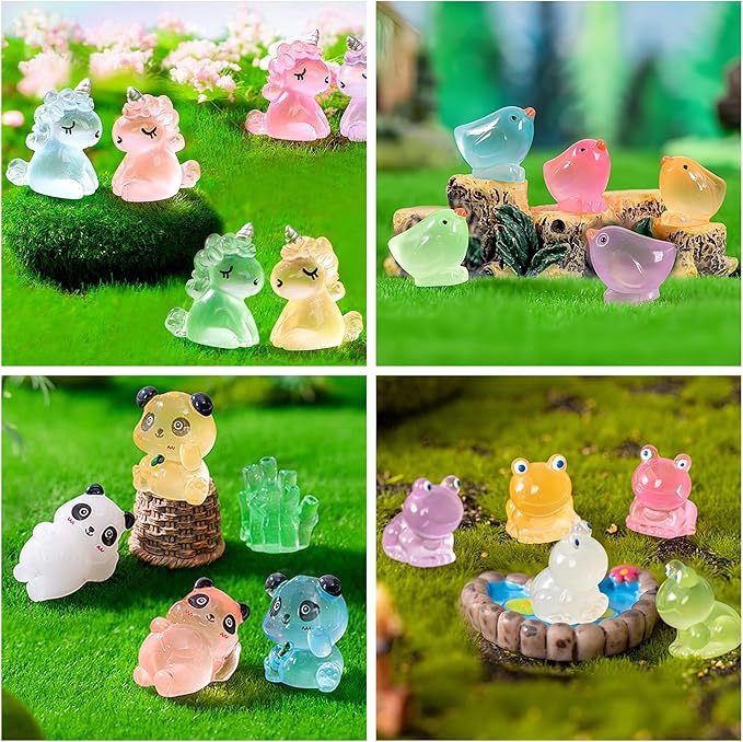 130pcs Various Luminous Mini Resin Animal Figurines Glow in The Dark Miniature Figures Ornament Fairy Garden Accessories Aquarium Landscape Bonsai Dollhouse Decor