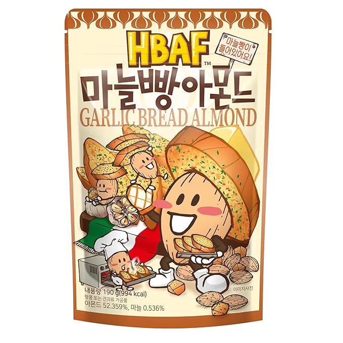[Official Gilim HBAF] Korean Garlic Bread Seasoned Almonds Nut Protein Snack | After-School, Work, Trip Camping Snack | Pre-workout Snack | Asian Snack Korean Sovenior (Garlic Bread 1x190gram Pack)