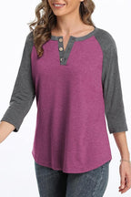 3/4 Sleeve Shirts for Women Crewneck Button Down Tunic Tops Raglan T Shirt