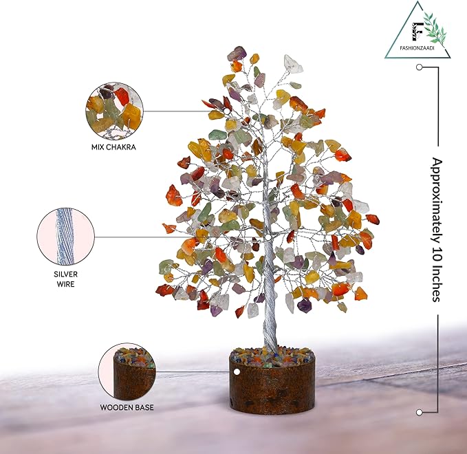 FASHIONZAADI 7 Chakra Tree of Life - Crystal Tree for Positive Energy, Feng Shui Home Decor, Wire Bonsai, Crystal Decor - Spiritual Gift, Meditation