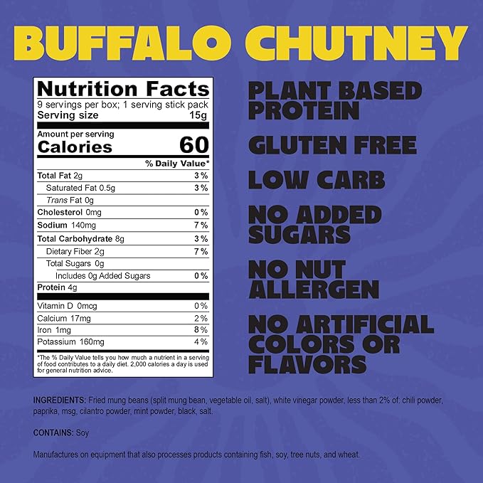 Daal By Keen Crunchy Mung Bean Snacks – Buffalo Chutney – Plant-Based Protein, High Fiber, Gluten-Free, Nut-Free – Mix into Salads or Enjoy as an On-the-Go Snack – 1 Resealable Pack, 4.76 oz