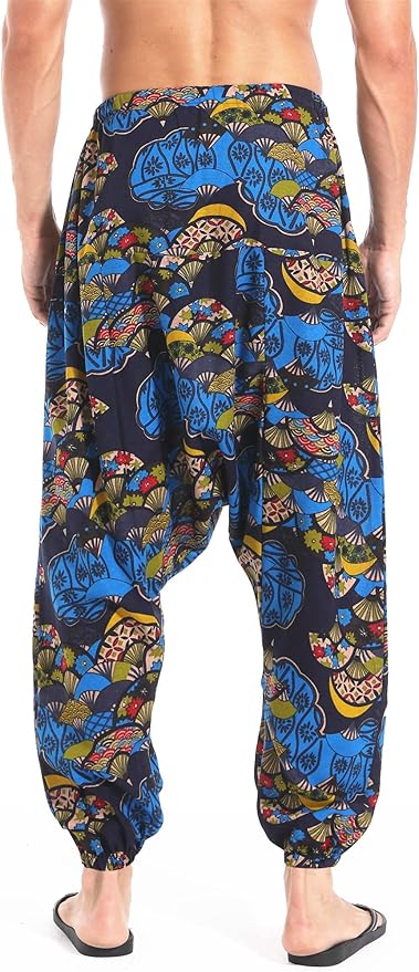 AITFINEISM Men's Drawstring Aladdin Hippie Harem Pants Loose Drop Crotch Trousers