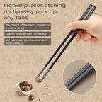 8 Pairs Metal Chopsticks Reusable Black Stainless Steel Chopsticks Set Laser Engraved Non-slip Japanese Korean Chinese Chopstick for Cooking Eating Dishwasher Safe 9.25" Chop Sticks Gift Set