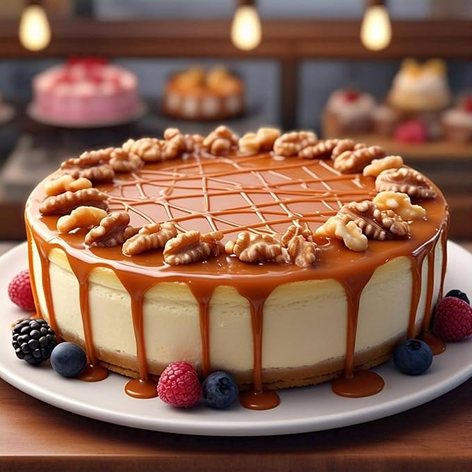 Andy Anand Caramel Walnut Cheesecake 9" Freshly Baked Desserts, No Preservatives Cheesecake, Amazing Taste Made with Real California Cream Cheese (2 lbs)