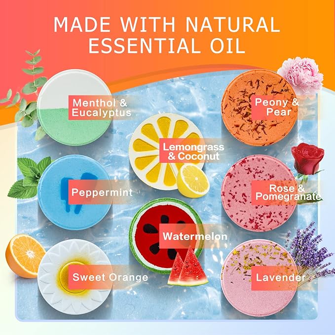 Aofmee Shower Steamers Aromatherapy - Pack of 8 Shower Bombs Gift Set, Shower Tablets with Essential Oils for Relaxation, Christmas Gifts Self Care Gifts Spa Gifts Birthday Gifts for Women and Men