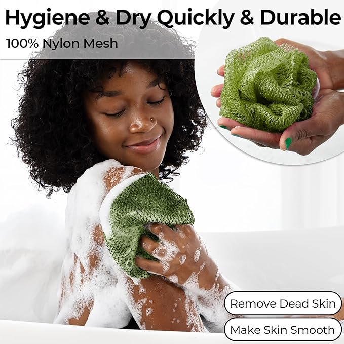 African Net Sponge Authentic - Afro Scrub Exfoliating Net Sponge with Knots - African Bath Sponges for Body Scrubber Exfoliator - Back Scrubber for Shower Bathing Accessories