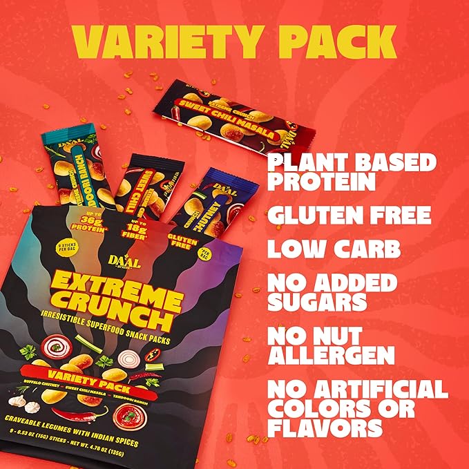 Daal By Keen Crunchy Mung Bean Snacks – Variety Pack - Plant-Based Protein, High Fiber, Gluten Free & Nut-Free – Mix into Salads or Enjoy as an On-the-Go Snack - 1 Resealable Pack, 4.76 oz