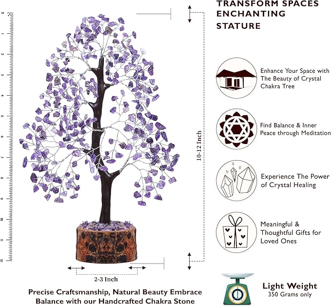 FASHIONZAADI Amethyst Crystal Tree - Chakra Crystals - Money Gem Tree - Purple Home Decor - Feng Shui Crystal - Chakra Crystals - Prosperity Stone - Gifts for Women