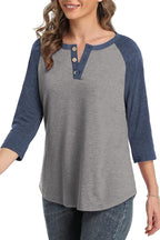 3/4 Sleeve Shirts for Women Crewneck Button Down Tunic Tops Raglan T Shirt