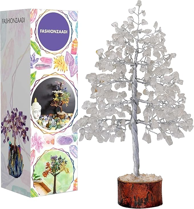FASHIONZAADI Clear Quartz Gemstone Tree of Life - Handmade Crystal for Positive Energy, Chakra Money Tree Bonsai - Feng Shui Decor, Healing Crystals and Meditation Accessories, Spiritual Gift