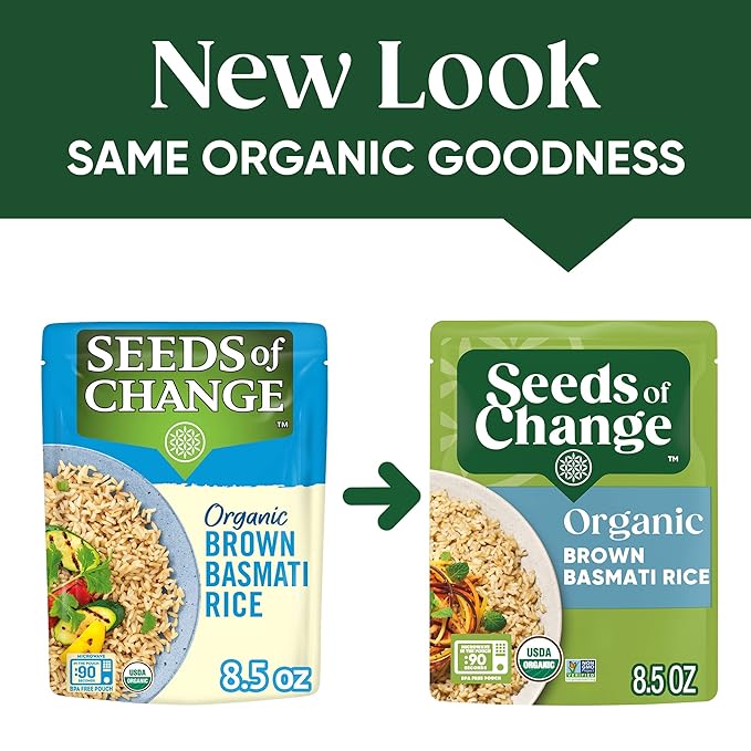 SEEDS OF CHANGE Certified Organic Brown Basmati Rice, Organic Food, 8.5 OZ Pouch (Pack of 6)