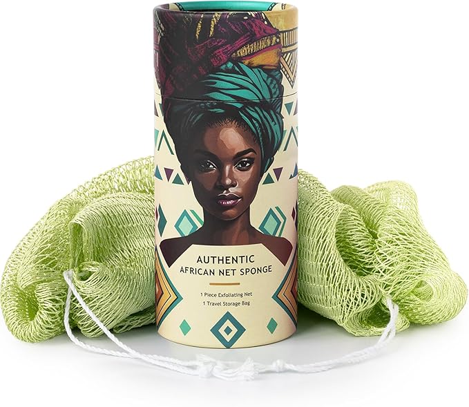 African Net Sponge Authentic - Afro Scrub Exfoliating Net Sponge with Knots - African Bath Sponges for Body Scrubber Exfoliator - Back Scrubber for Shower Bathing Accessories